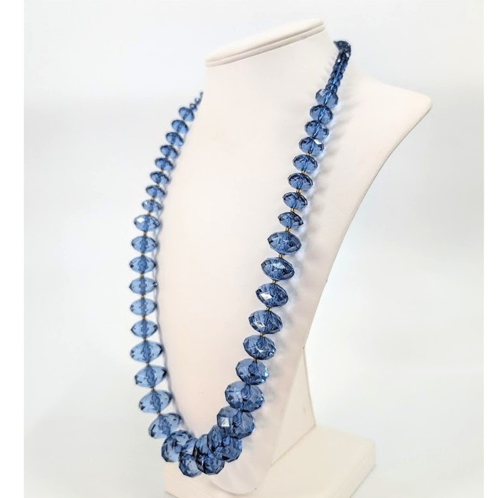 Joan Rivers Blue Glass Faceted Bead Necklace Graduated Hollywood Regency - Picture 2 of 12